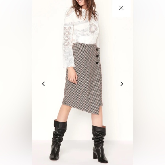 BA&SH Jupe Pernille - houndstooth wool asymmetrical midi skirt - Picture 5 of 10